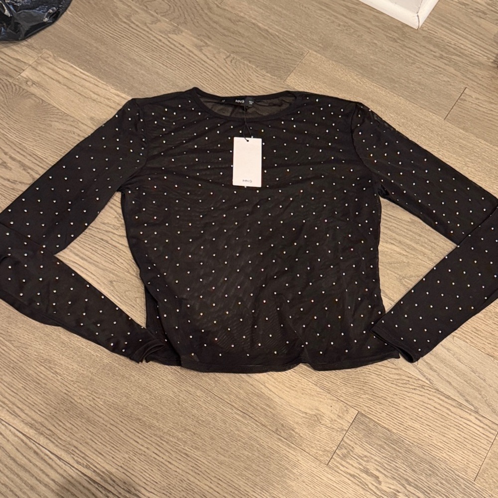 See through  Black Long Sleeve studded Top
